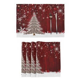 Christmas Place Mats Set of 6 Christmas Tree with Coffee Beans Place Mat Place Mat for Dining Room Kitchen Table Easy to Clean Washable