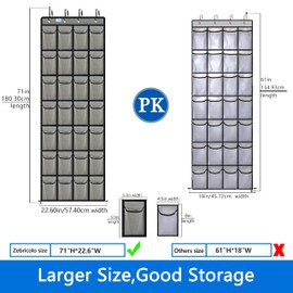 zebricolo over the door shoe organizer,2024 upgraded,shoe organizer,35 Huge pockets,over door shoe organizer,Store size 13 shoes,shoe organizer,Strong material,hooks Suitable for various doors,Grey/black