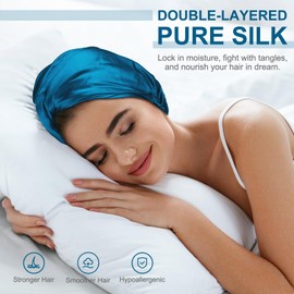 Silk Bonnet for Sleeping, 22 Momme Grade-6A 100% Pure Mulberry Silk Bonnet for Hair Care, Maintaining Hairstyles Overnight, Elastic and twist knot design, Hair Bonnet for Sleeping (1PC, Peacock Green)