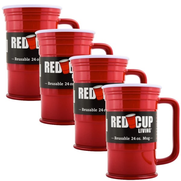 24 Oz Beer Mugs Set of 4 | Reusable Party Mug, Glass & Tumbler | Party Cups Ideal for Kids & Adults | Reusable Drinking Supplies for Birthday Party, Camping | Durable & Unbreakable, BPA Free