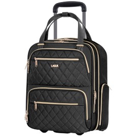 LASUK Underseat Carry On Luggage with Wheels, 17inch Lightweight Overnight Soft Sided Personal Luggage Bag Carry-On Suitcase for Short Trip Travel Business, Black