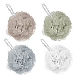 Shower Puff Loofah, 4 Pcs Extra Large Bath Sponge with Mesh Build - Body Scrubber for Exfoliate and Cleaning, 60g/PCS, 4 Color