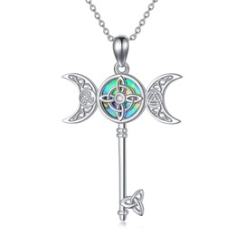 HUKKUN Triple Moon Key Necklace Sterling Silver Witches Knot Necklace Celtic Triple Moon Goddess Jewellery Witchy Gifts for Women