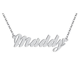 Dancing Wolf Silver Maddy Name Necklace Monogram Initial Charm Nameplate Womens Jewelry Birthday Valentine Gifts