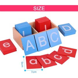 Montessori Lowercase Capital Case Letters Sandpaper Boards,Sandpaper Montessori Flash Cards,Kids Double Lettered Sandpaper Lettered Board Kindergarten Teaching Aids for Kids ﻿ (red and blue)