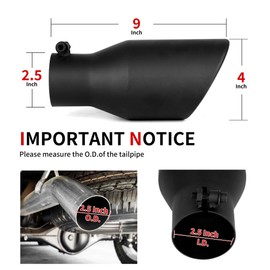Richeer - Punta de escape de 2.5 pulgadas, entrada de 2 1/2 pulgadas, salida de 4 pulgadas, 9 pulgadas de longitud, punta de escape de acero inoxidable con acabado negro recubierto de polvo, universal