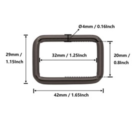 Metal Rectangle Ring Buckles Square Strap Webbing Belt Rings for Bag Purse Non Welded 1-1/4 x 3/4 Inch, Gunmetal, Pack of 20