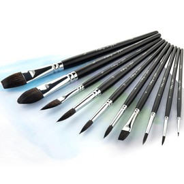 Falling in Art 10Pcs Soft Squirrel Hair Paint Brushes - Professional Watercolor Brush Set with Short Handles - Round, Flat, Dagger, Oval Wash for Watercolor and Gouache Painting