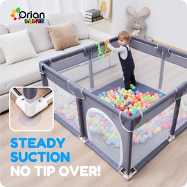 Orian Baby Playpen 50x50 Large Playpen for Babies and Toddlers, Oxford Fabric, Indoor & Outdoor Play Pen, 10 Colorful Balls, 4 Pull Up Rings, Carry Bag