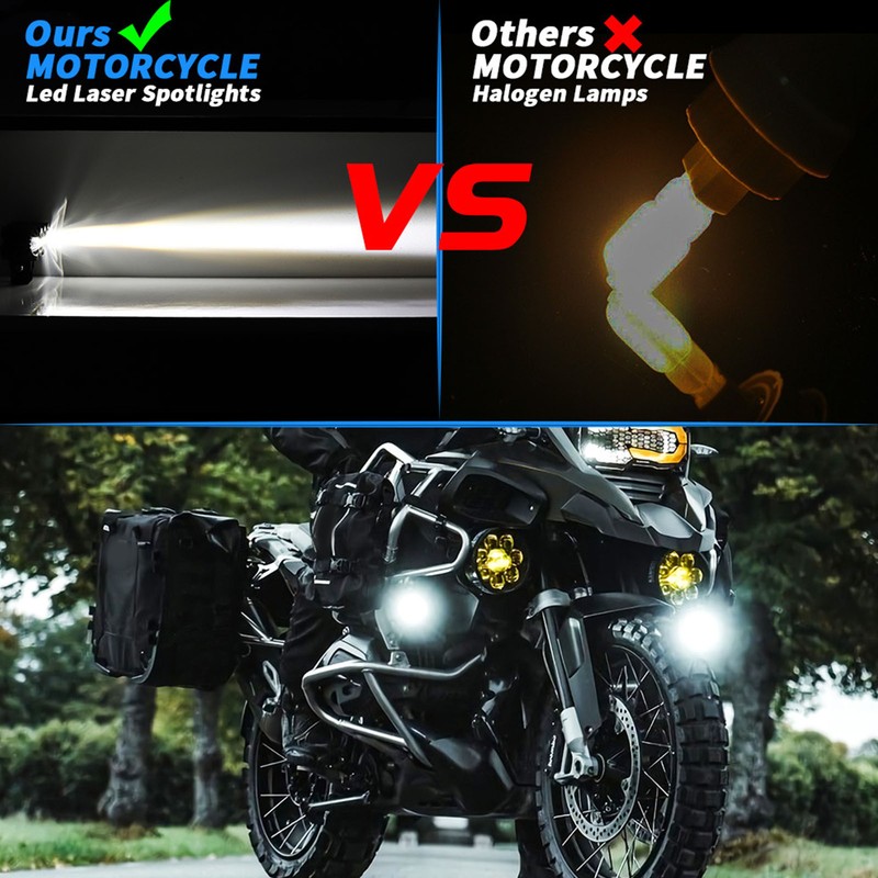 2pcs Motorcycle LED Spotlight White Yellow Dual Light Aluminum IP68