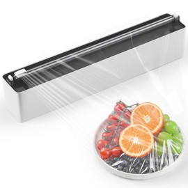 Quasziwa Magnetic Plastic Wrap Dispenser with Cutter - Practical Refillable Aluminum Tin Foil and Plastic Wrap Organizer for Drawer, Including an Extra Roll of 12"X 164' Food Cling Film - Black