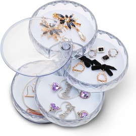 Taicols Jewelry Manager, Small jewelry Box and Earring Holder Organizer, 4-Layer Rotating Travel jewelry Tray Box, Bracelet Cover, Ring (Transparent)
