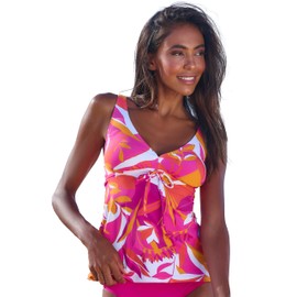 LASCANA Women's Mix Print Tankini Swimsuit Top Pink Orange 34B