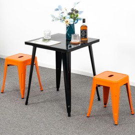 Brage Living 18 Inch Industrial Metal Stools Set of 2, Stackable Classroom Stools, Backless Metal Dining Chairs for Indoor Outdoor, Kitchen Short Stools (Orange)
