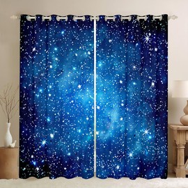 Galaxy Curtains for Bedroom Outer Space 30%-50% Blackout Kids 3D Printed Darkening Drapes Sky Blue Glitter Universe Window Treatments (2 Panels, 38 x 45 Inch)