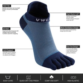 VWELL Cotton Toe Socks Five Finger Socks No Show Crew Athletic Running Socks 4 Pairs,Size 7-11