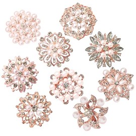 1 pc Rose Gold Gorgeous Luxury Sparkling Rhinestone Brooches, Kyezi Design & Craft Big Pearl Crystal Wedding Bouquet Kit DIY Set Invitation Decoration (Mixed Styles, 1 Brooch)