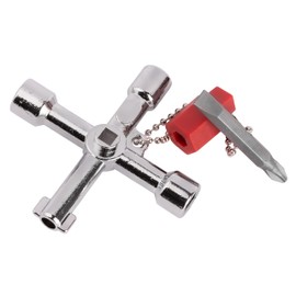 MIVOS Universal Cabinet Key with Bit - Multifunctional Utility Key Made of Metal - 4 Different Shaped Tips - Cross Key - Tap Key
