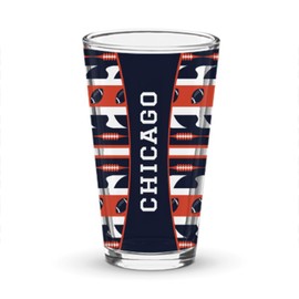 Football Fan Chicago Pint Glass Game Day Drinkware In Team Colors(E) 16oz Printed Pint Glass
