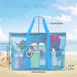 Boziee Large Beach Bag XXL Mesh Beach Bag Women's Shopper Travel Bag with Zip Beach Tote Bag for Beach Travel Shopping Picnic, blue, XXL