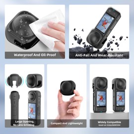 BRDRC Insta 360 X5 Lens Cap Cover + 2 Pack Screen Protector Accessories Kit, Tempered Glass Film Screen Cover Silicone Lens Guard for Insta360 X5 X4 Protective Bundle