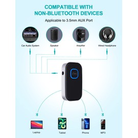 Bluetooth Car Adapter, WOCBUY 3.5mm AUX Bluetooth Receiver for Music Streaming, Wireless Music Audio Adapter with Built-in Mic, Home Stereo, Speakers (Handsfree Car Kits, 16H Playtime, Dual Link)