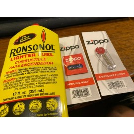 RONSON gift Set Includes 1 12oz Fuel Lighter Fluid  and 24 flints and 1 wick