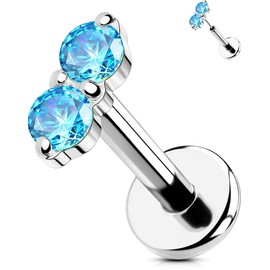 OUFER Helix Piercing Stainless Steel 316L Threadless Earring 16G Cartilage Earring Light Blue CZ Conch Jewellery 6 mm Lip Piercing for Women Helix Jewellery