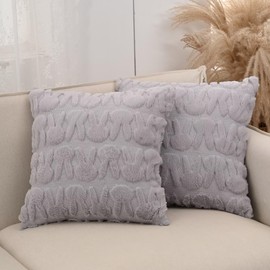 SKXKJian Easter Pillow Covers 20x20 inch Set of 2 Easter Bunny Rabbit Throw Pillow Cases Cute Decorations Soft Plush Faux Fur Wool Pillow Covers Decor for Sofa Bedroom Living Room Gray