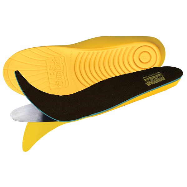 MEGAComfort PAM Puncture Resistant Insoles; Dual Layer 100% Memory Foam and Flexible Steel Plate for Enhanced Safety, Comfort and Protection, Men's Size 6-7, Women's Size 8-9, Yellow/Black