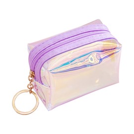 AdiStylinno Women Coin Purse, Shining Clear Small Coin Pouch with Key Chain, Colored Change Card Holder Wallet for Women (Purple)