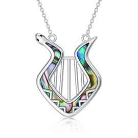 PROESS Abalone Shell Irish Harp Necklace 925 Sterling Silver Snake Pendant Necklace for Women Instrument Musical Jewelry