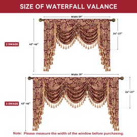 Loom and Mill Luxury Jacquard Waterfall Valance for Living Room, Classic Floral Damask Swag Valances with Tassels, Burgundy Red Swag Curtains for Bedroom Window Christmas Decoration(W79Inch,1 Panel)