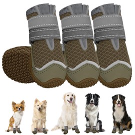 SlowTon Dog Shoes for Large Small Medium Dogs - Breathable Dog Boots for Summer Hot Pavement, Paw Protector for Outdoor Walking Winter Snow, Anti-Slip Rubber Dog Booties for Hardwood Floor (Brown, 0)