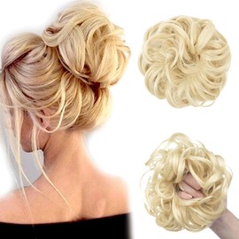 HIZEMLK 1PCS Messy Hair Buns Extensions, Beach Blonde Hair Scrunchies, Curly Wavy Messy Synthetic Chignon wig, Elegant Ponytail Extension Hair Pieces for Women