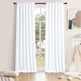 96 inch Length Pure White Half Blackout Curtains for Bedroom - Rod Pockt Top Thermal Insulated Window Treatment Drapes for Living Room,2 Panels W 42 x L 96,2 Panels