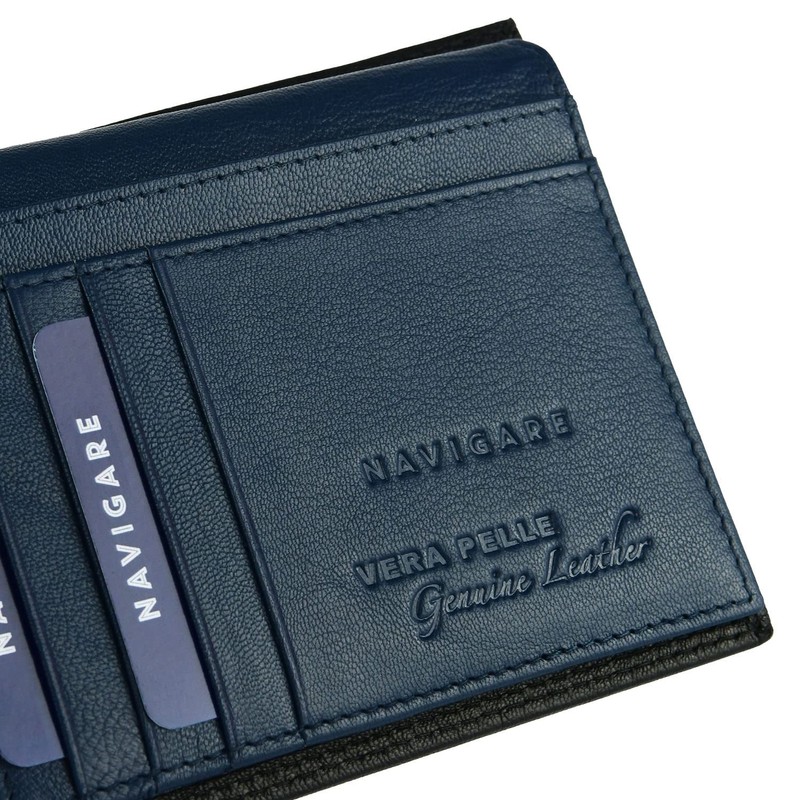 Navigare Men's Genuine Leather Wallet with Gift Box Black and