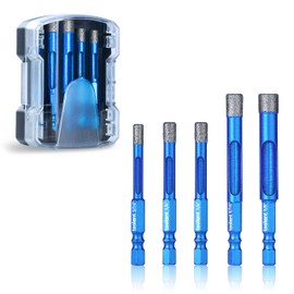 toolant Diamond Drill Bits Set 5PCS, Glass Drill Bits for Drilling Holes in Glass，Procelain,Ceramic and Tile, Tile Drill Bit with 1/4 Inch Quick Change Hex Shank,3/16"-3/8"