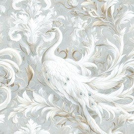 FLFK Gray and White (Light Gray Blue) Peacock Wallpaper,Peel and Stick Wall Mural for Living Room, Bedroom, Kitchen, Office, Apartment Decor 16"x64"
