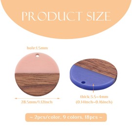 Pandahall 18pcs Resin Flat Round Earring Pendants for Necklace Earrings Bracelet DIY Jewelry Making Wood Resin, Wood, Resin