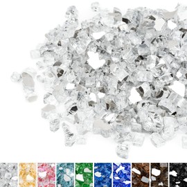 Mr. Fireglass 1/4 inch Reflective Tempered Fire Glass for Fireplace Fire Pit and Landscaping 10 lb, High Luster Platinum