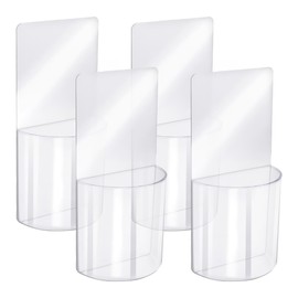TIE-DailyNec 4 PCS Remote Control Holder, Wall Mount Self-Adhesive Transparent Media Organizer Universal No Drilling Storage Box Clear Remote Holder for Bedroom, Table, Nightstand