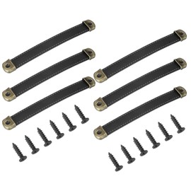 PATIKIL 7" Leather Drawer Pulls with Iron Sheet, 6 Pcs Leather Strap Trunk Handle Cabinet Knobs Hardware Replacement with 18mm Screws for Dresser Door Suitcase Luggage, Black