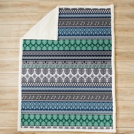 Feelyou Boho Fleece Throw Blanket 40"x50" Bohemian Striped Sherpa Throw Blanket Green Paisley Floral Plush Blanket Women Girls Soft Microfiber Traditional Exotic Tribal Fuzzy Blankets