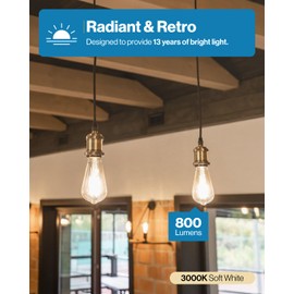 Sunco 12 Pack Edison Bulbs LED ST64, Clear Vintage Filament Waterproof Bulb, 800 LM, 8.5W (60W Equivalent), ST19, 3000K Warm White, E26 Medium Base, Decorative Dimmable UL