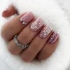 24Pcs Glitter Snowflake Press on Nails Short Square Christmas Fake