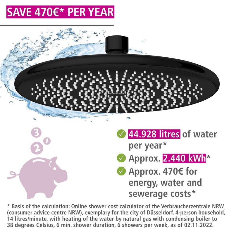 WENKO Water-Saving Rain Shower Head, Water-Saving Universal Shower Head with