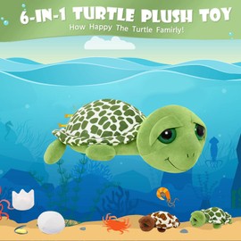 corgi butt 14'' Turtle Plush with 3 Baby Turtle Toys Green Turtle Plush Toy with Big Eyes, Soft Stuffed Sea Animals Plush Gift for Children, Friends, Lover
