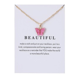 Nexoluxa Butterfly Necklaces for Women Pink Gifts Pendant Necklace Cute Colorful Butterfly Necklace Jewelry Age 12 Friendship Gifts with Wish Card W - Rose Pink