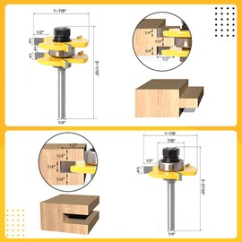 Set of 2 Trimmer Bit Set, Electric Trimmer Bit, 0.25 inch (6.35 mm) Shank T-shaped Mortise Cutter, DIY, Woodworking, Industrial Router Bit Cutting Tool, Door Board Engraving
